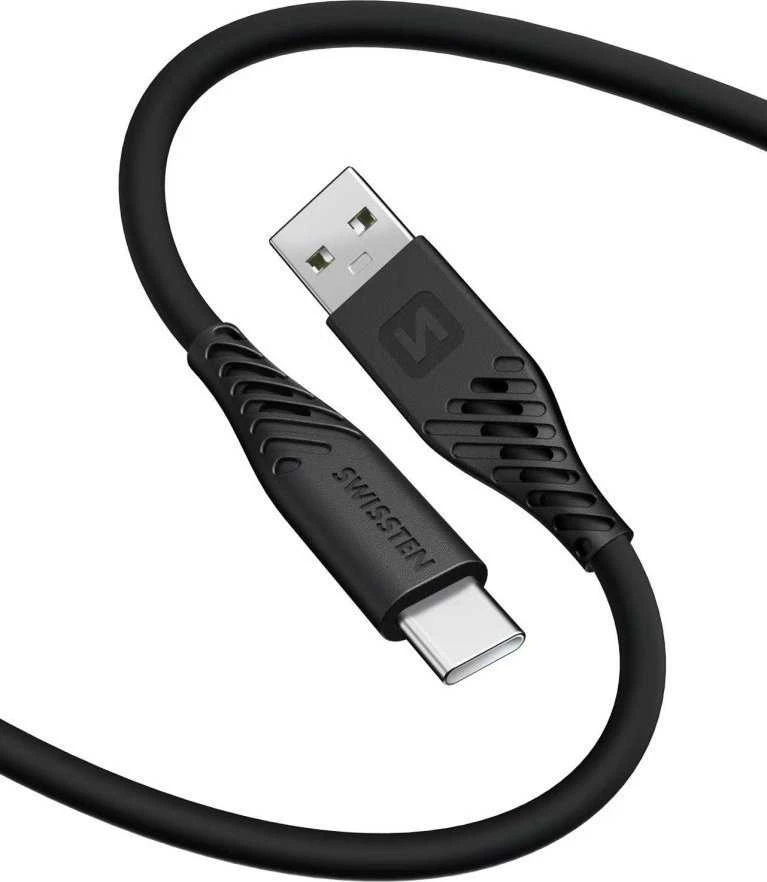 Swissten minkštas silikoninis duomenų kabelis USB / USB-C / 1,5 m / 60 W
