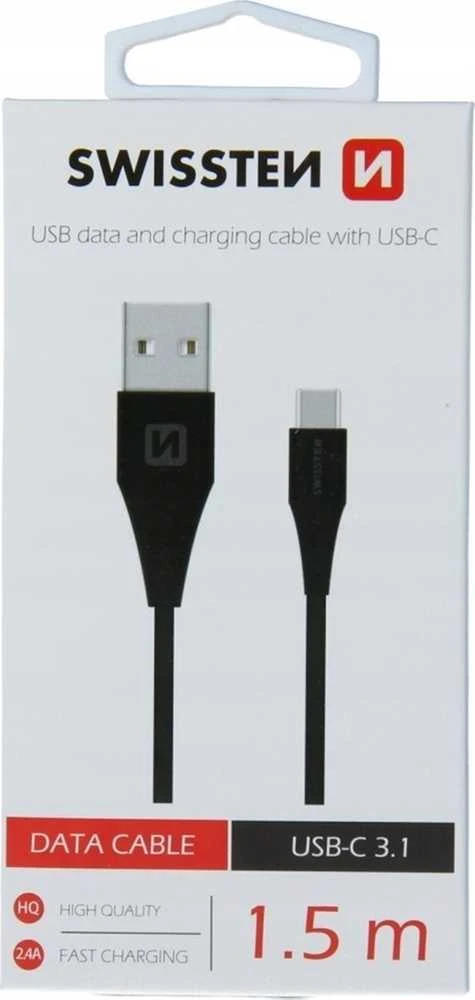 Swissten USB - USB-C 3.1 1.5m (7mm) juoda