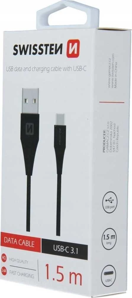 Swissten USB - USB-C 3.1 1.5m (7mm) juoda