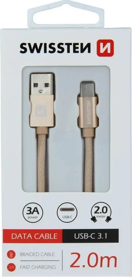 Swissten Textile Universal Quick Charge 3.1 USB-C duomenų ir įkrovimo laidas 2m