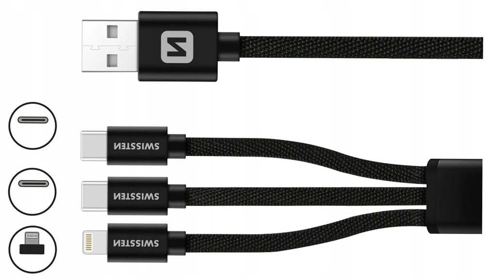 Swissten 3in1 Textile Data Cable 1,2m