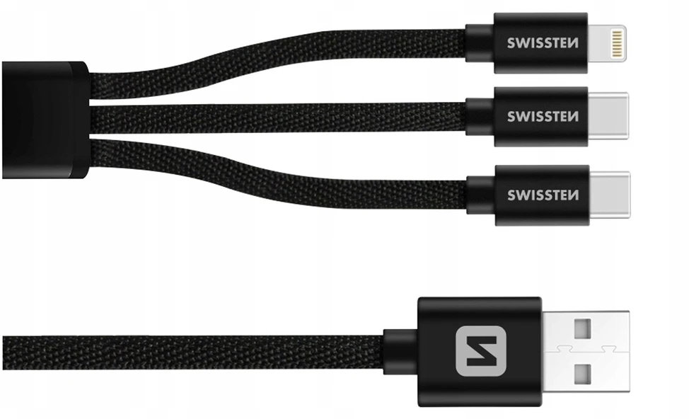 Swissten 3in1 Textile Data Cable 1,2m