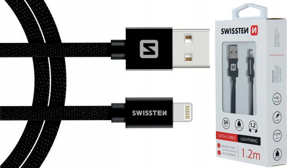 Swissten L Type Textile Universal Quick Charge 3.1 USB-C su Lightning Data ir 1,2m įkrovimo laidu