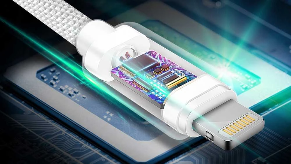 Swissten L Type Textile Universal Quick Charge 3.1 USB-C su Lightning Data ir 1,2m įkrovimo laidu