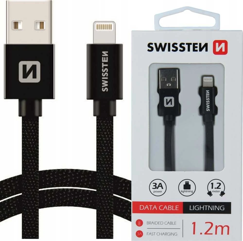 Swissten L Type Textile Universal Quick Charge 3.1 USB-C su Lightning Data ir 1,2m įkrovimo laidu