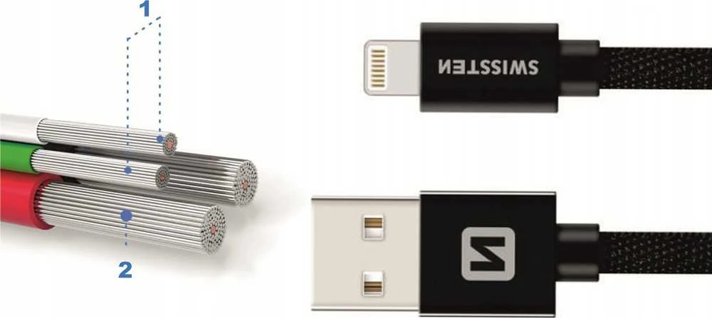 Swissten L Type Textile Universal Quick Charge 3.1 USB-C su Lightning Data ir 1,2m įkrovimo laidu