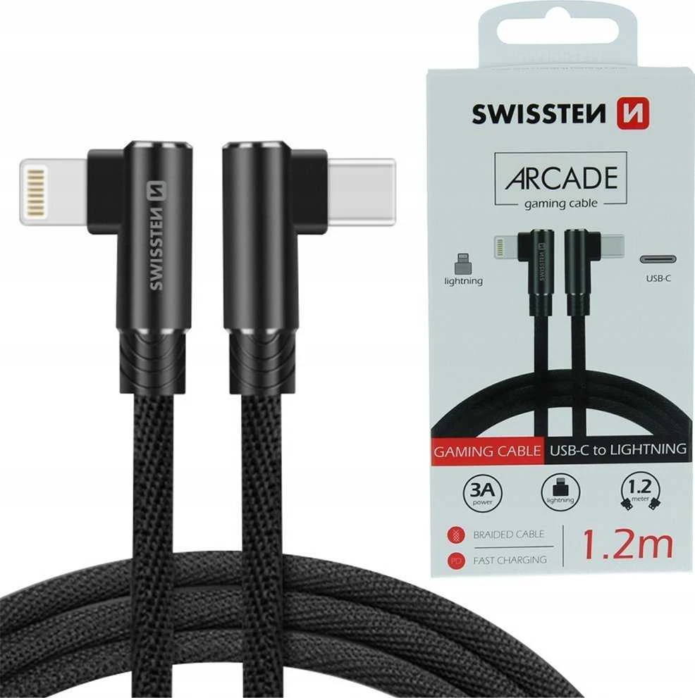 Swissten L Type Textile Universal Quick Charge 3.1 USB-C su Lightning Data ir 1,2m įkrovimo laidu