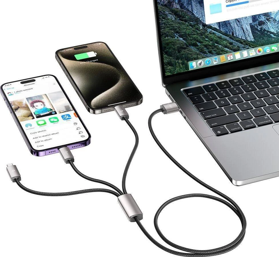 Kabelis 3in1 3.5A 1m USB – USB-C + Lightning + Micro USB Tech-Protect UltraBoost pilkos spalvos