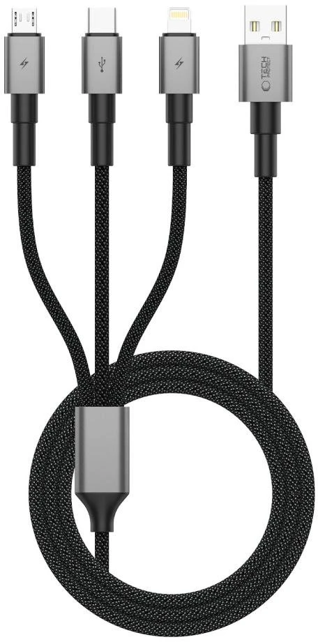 Tech-Protect UltraBoost DNA 3in1 USB-C / Micro-USB / Lightning kabelis 120 cm – pilkos spalvos