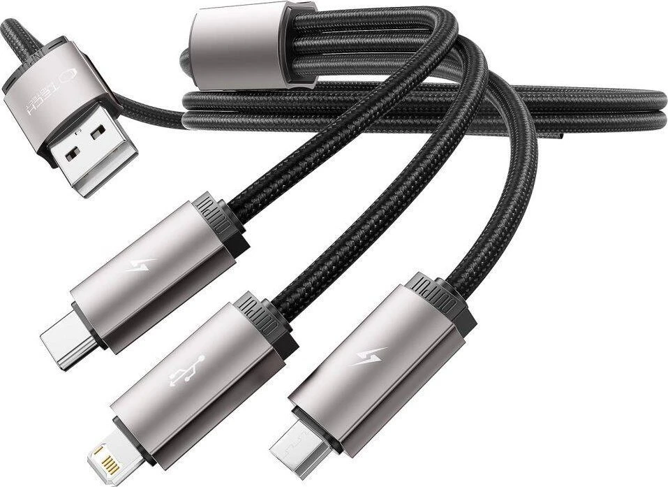 Kabelis 3in1 3.5A 1m USB – USB-C + Lightning + Micro USB Tech-Protect UltraBoost pilkos spalvos