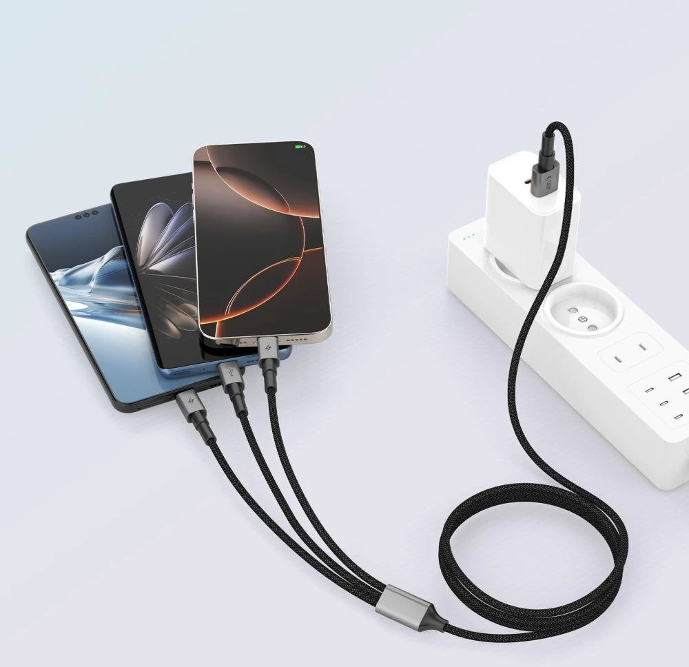 Tech-Protect UltraBoost DNA 3in1 USB-C / Micro-USB / Lightning kabelis 120 cm – pilkos spalvos