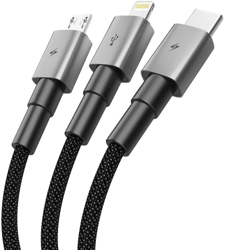 Tech-Protect UltraBoost DNA 3in1 USB-C / Micro-USB / Lightning kabelis 120 cm – pilkos spalvos