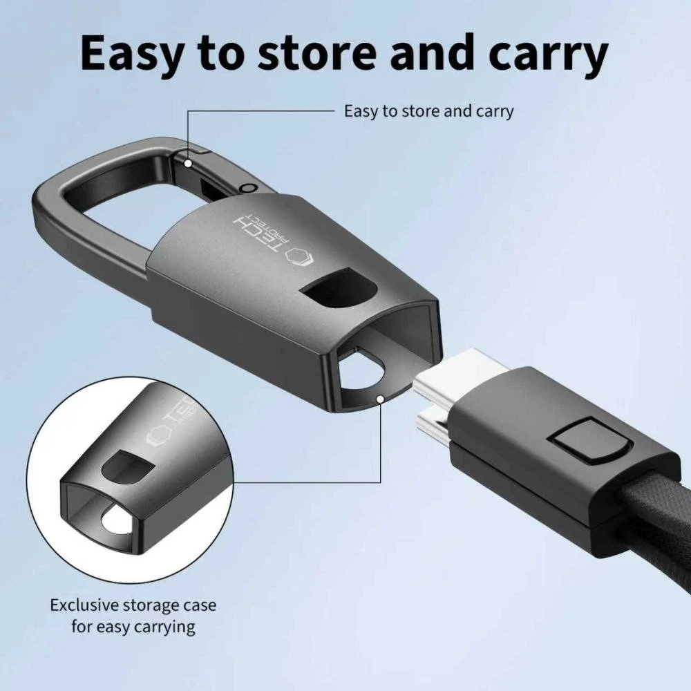 „Tech-Protect Ultraboost DNA“ laidas su raktų pakabuku, USB-C, PD, 60 W / 3 A, pilkos spalvos