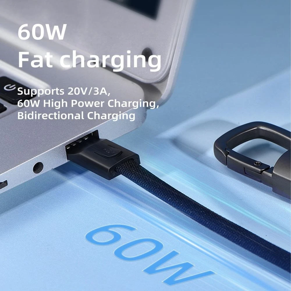 „Tech-Protect Ultraboost DNA“ laidas su raktų pakabuku, USB-C, PD, 60 W / 3 A, pilkos spalvos