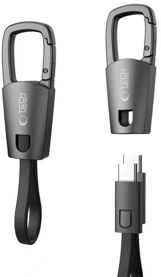 „Tech-Protect Ultraboost DNA“ laidas su raktų pakabuku, USB-C, PD, 60 W / 3 A, pilkos spalvos