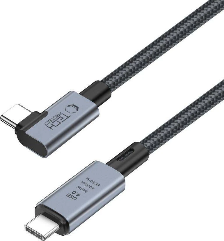 Tech-Protect UltraBoost Max L USB-C 4.0 (tiesus) / USB-C 4.0 (kampinis) PD 240W 8K 40Gbps 1,5 m kabelis – pilkas