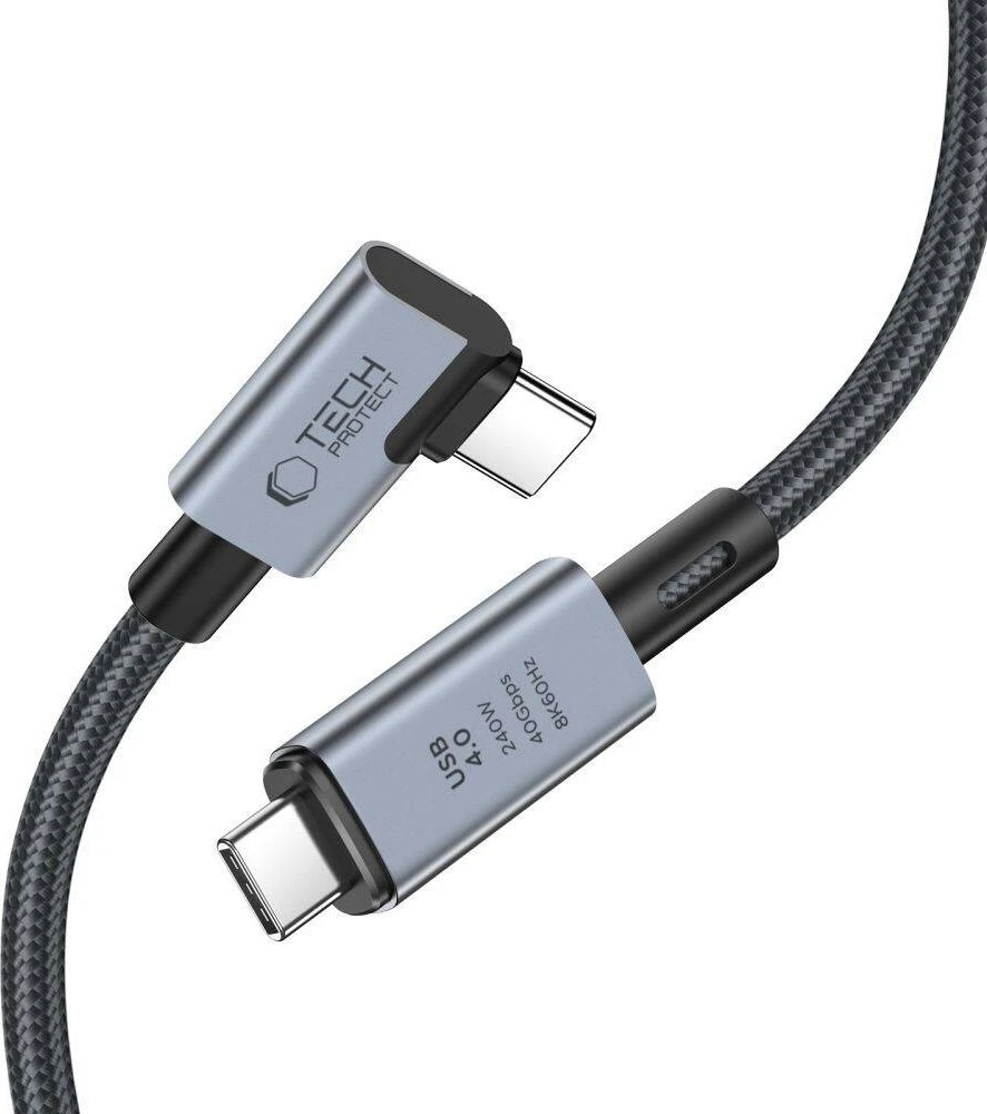Tech-Protect UltraBoost Max L USB-C 4.0 (tiesus) / USB-C 4.0 (kampinis) PD 240W 8K 40Gbps 1,5 m kabelis – pilkas