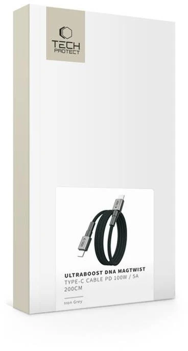 „Tech-Protect Ultraboost DNA MagTwist USB-C PD“ kabelis 100W / 5A 200 cm – pilkos spalvos