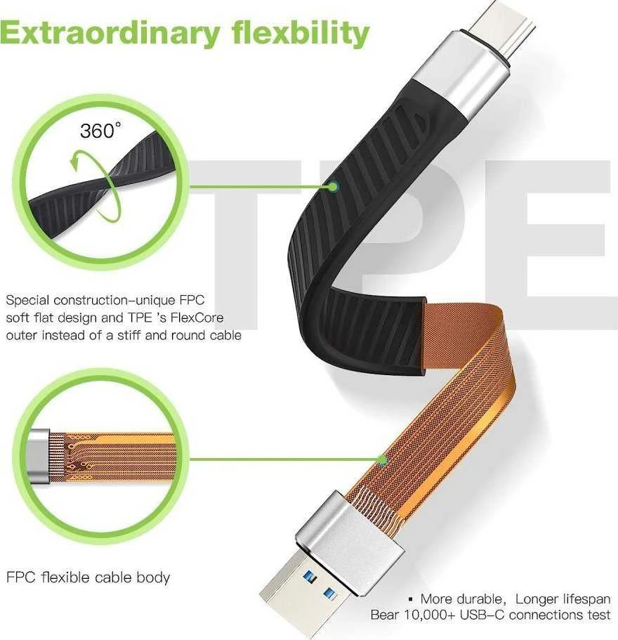 Kabelis USB Techly USB-C - USB-C 0.12 m Juodas (ICOC USBC-FL-U322)
