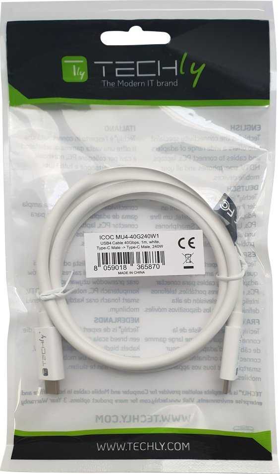 „Techly“ USB-C – USB-C laidas 1 m, baltas (ICOC-MU4-40G240W1)