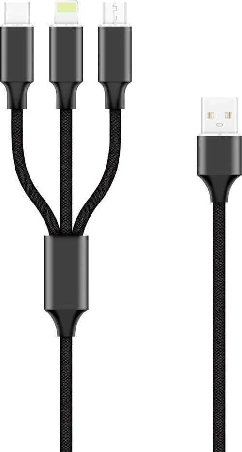 Forever 3in1 laidas USB – Lightning + USB-C + microUSB 1,2 m 2A juodas