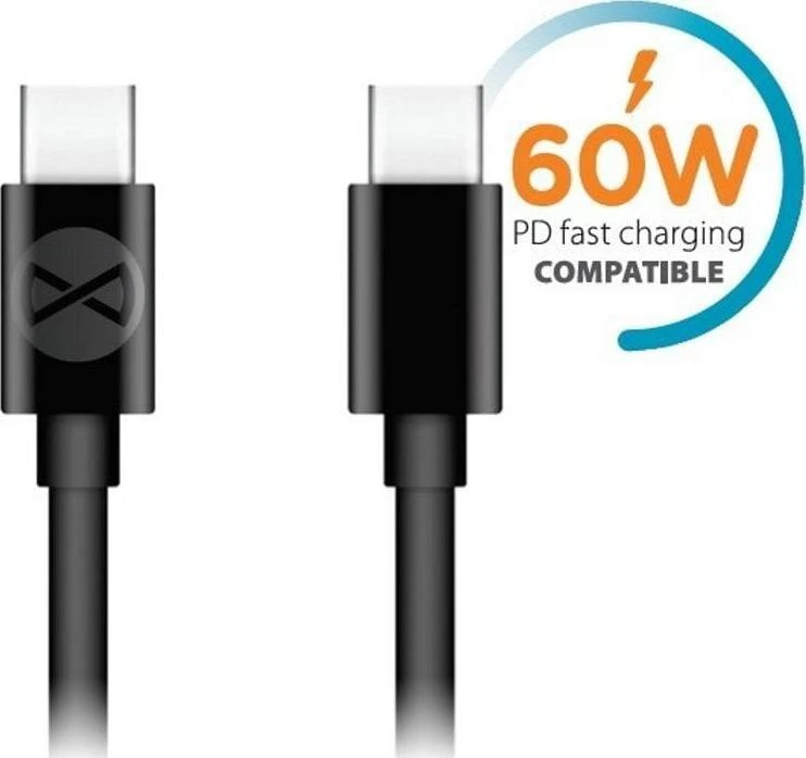 Forever USB-C – USB-C laidas 1,0 m 60W juodas