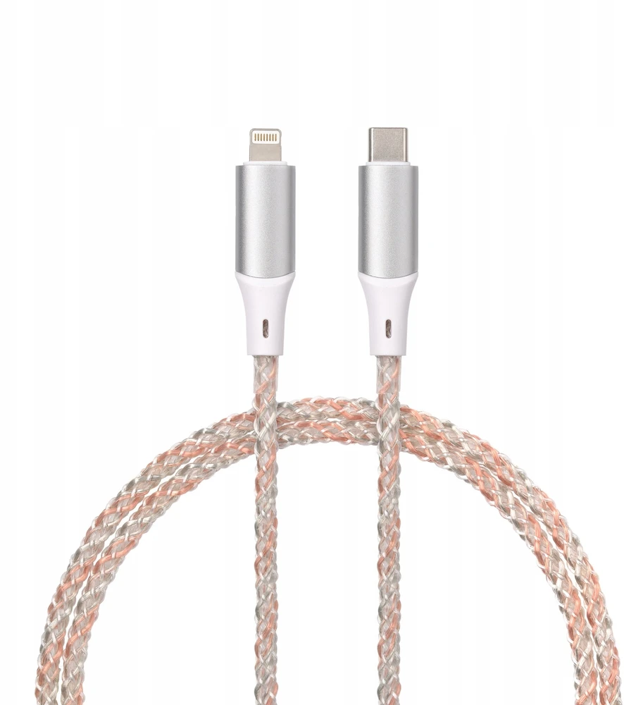 Kabelis USB TelForceOne QUALO QCS-CL-00 świecący 1 m USB-C-Lightning 3 A Baltai-sidabrinė (GSM185188)