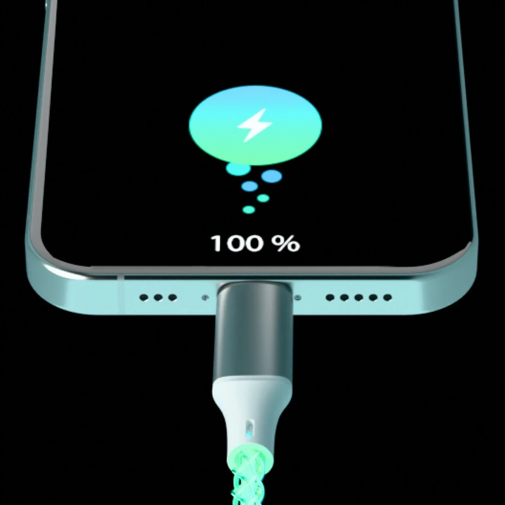 Kabelis USB TelForceOne QUALO QCS-CL-00 świecący 1 m USB-C-Lightning 3 A Baltai-sidabrinė (GSM185188)