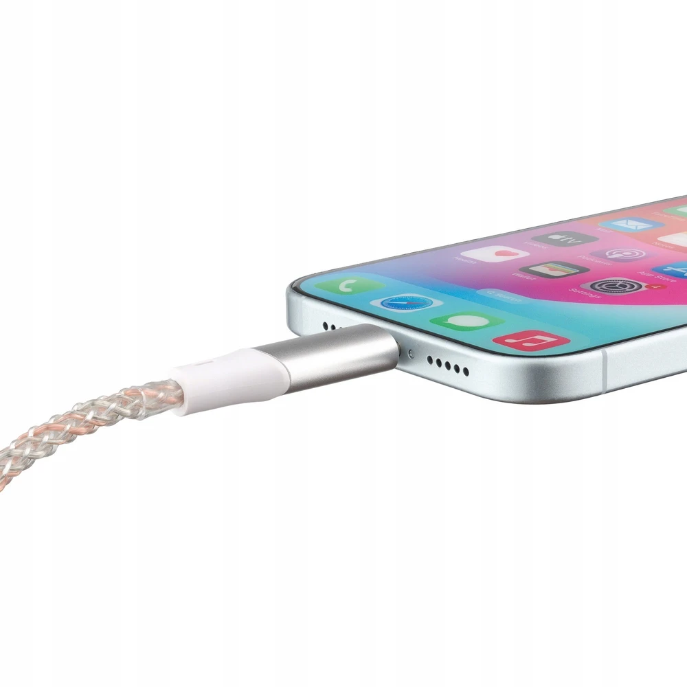 Kabelis USB TelForceOne QUALO QCS-CL-00 świecący 1 m USB-C-Lightning 3 A Baltai-sidabrinė (GSM185188)