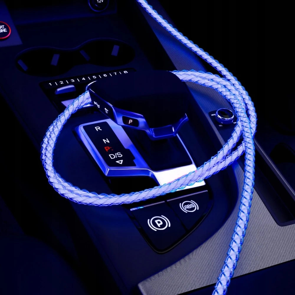 Kabelis USB TelForceOne QUALO QCS-CL-00 świecący 1 m USB-C-Lightning 3 A Baltai-sidabrinė (GSM185188)