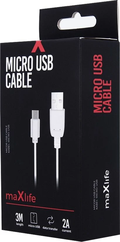 Maxlife laidas USB – microUSB 3,0 m 2A baltas