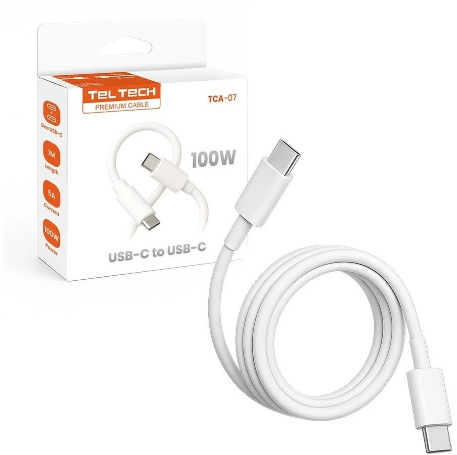 Teltech PD E-maker USB-C - USB-C 5A 100W 1m balta TCA-07