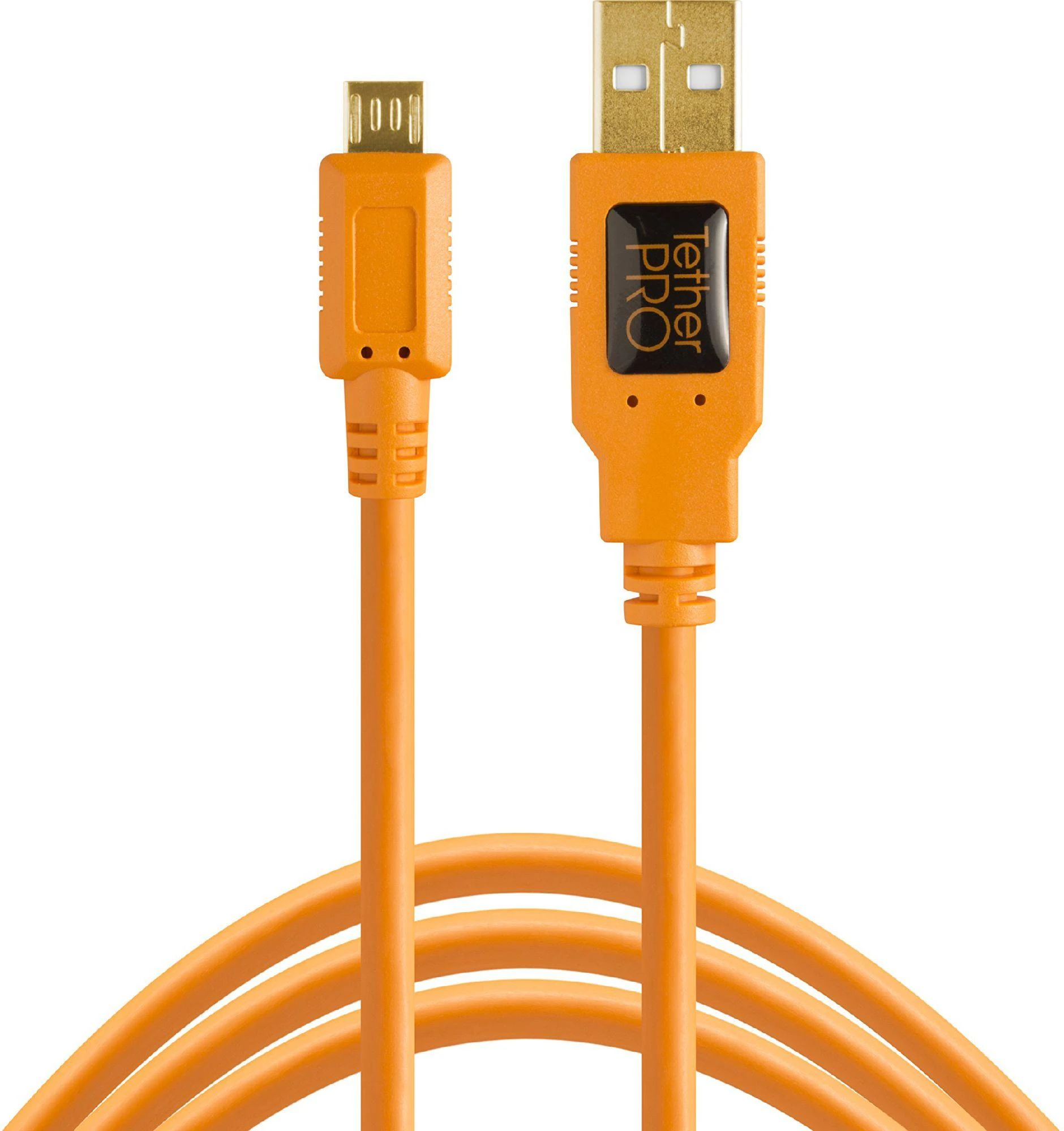 USB kabelis - Tether Tools Pro USB 2.0 Micro-B 4.6m ryškiai oranžinis