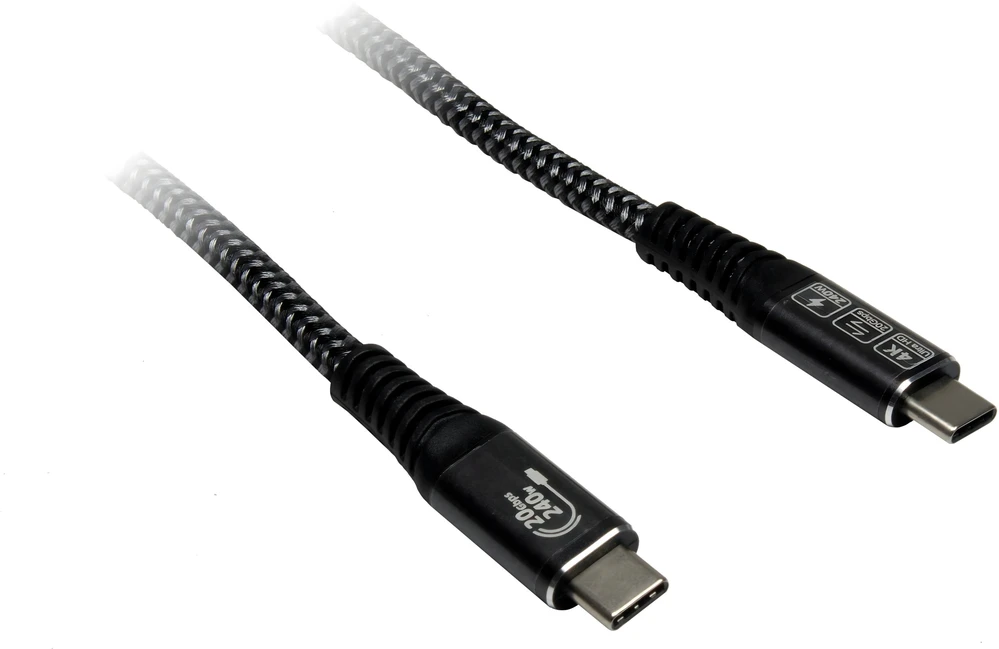 Kabelis USB TreQ Inter-Tech Kabelis AC USB-C 3.2 Gen 2x2, 240W - 1,5m