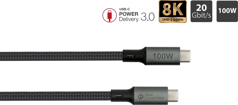 Nezatříděno GoodConnections USB-C 4.0 (ST-ST) 1,8 m jungiamojo kabelio tekstilinis apvalkalas 100 W 8K 30 Hz antracitas