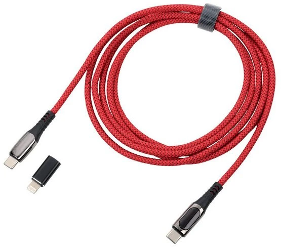 Kabelis USB Troika USB-C - USB-C + Lightning 2 m Raudona (CBL20/RD)