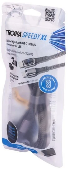 Kabelis USB Troika USB-C - USB-C + Lightning 2 m Juodas (CBL20/BK)