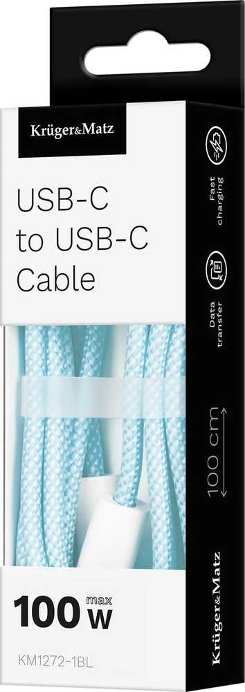 C tipo USB – C tipo USB kabelis 100 W, 1 m Mėlyna Kruger & Matz Basic