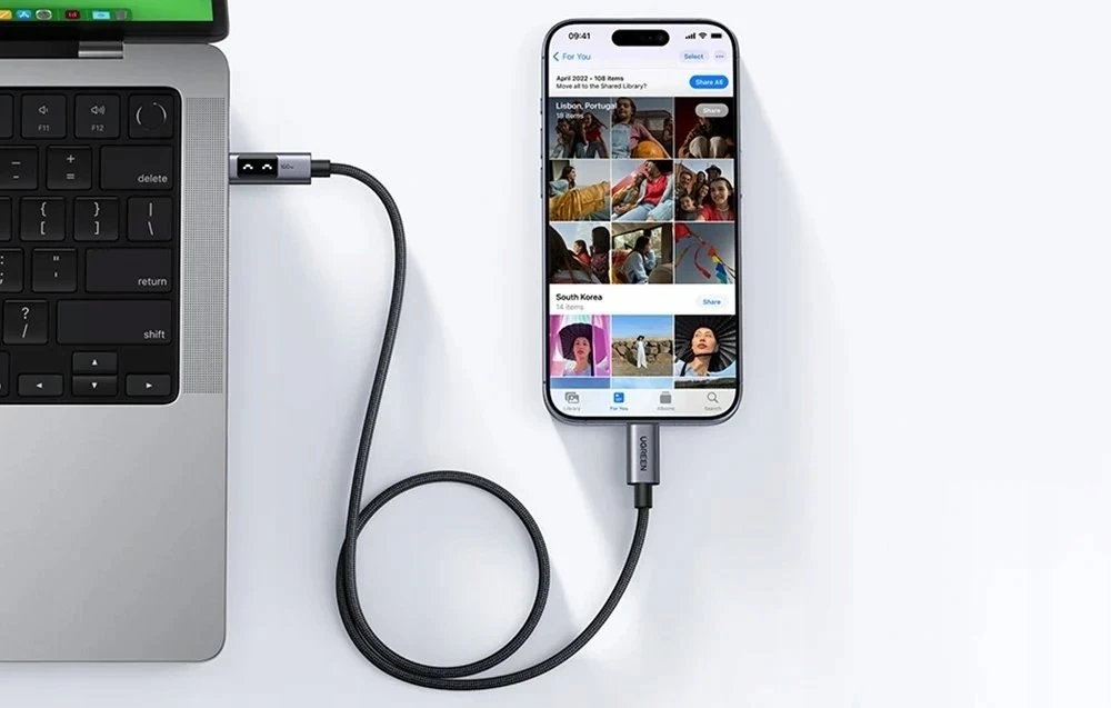 UGREEN Uno USB-C į USB-C kabelis, Power Delivery (PD), 5A / iki 100W greitasis įkrovimas, 2 m