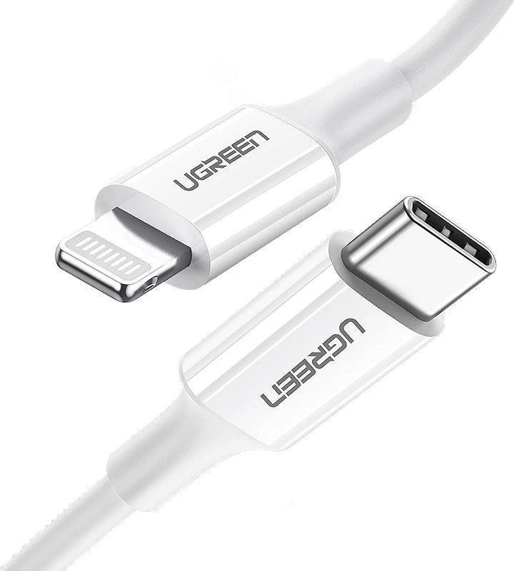 USB-C prie Lightning kabelis UGREEN US171, 3A, 0,25 m (baltas)