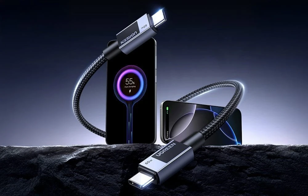Kabelis USB Ugreen USB-C - USB-C 0.5 m Juodai-pilka (55764)