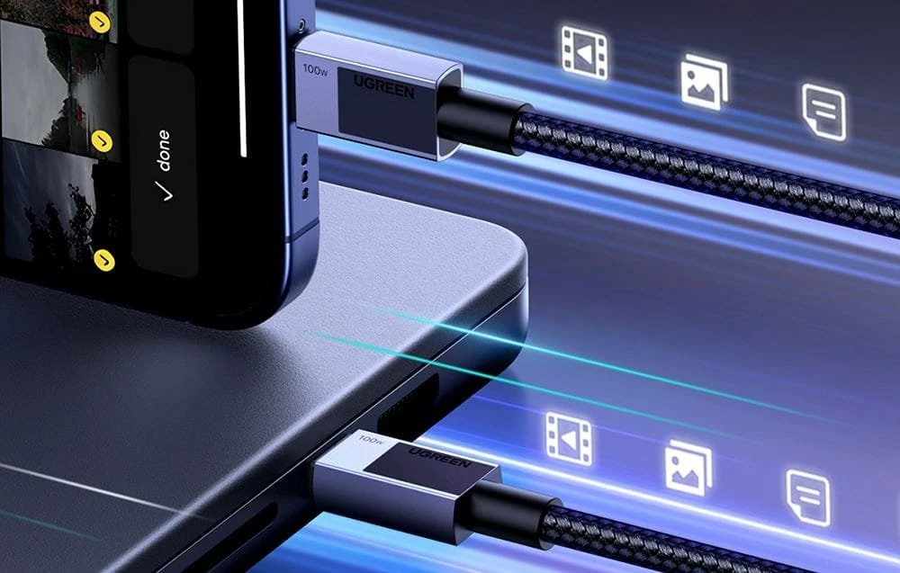 UGREEN USB-C – USB-C kabelis, PD greitasis įkrovimas, pilkas, 0.5m
