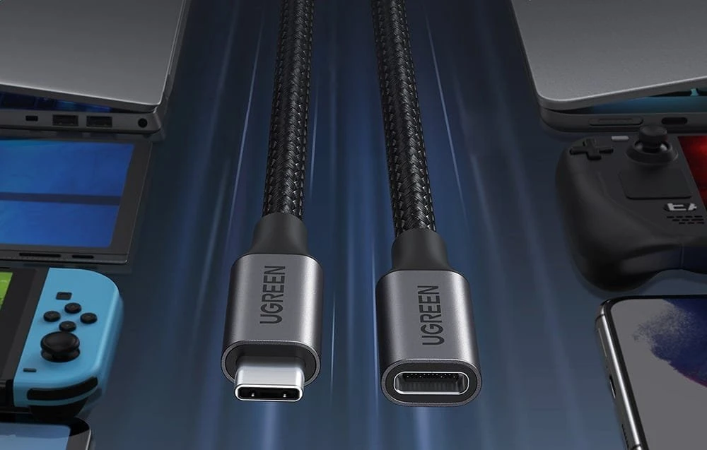 Kabelis ilgiklis USB C kištukas - USB C lizdas USB3.2 100W 1m 10Gbps juodas US372 UGREEN