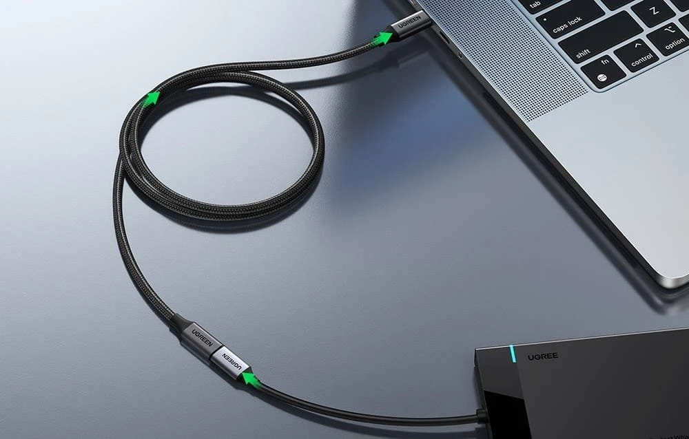Kabelis ilgiklis USB C kištukas - USB C lizdas USB3.2 100W 1m 10Gbps juodas US372 UGREEN