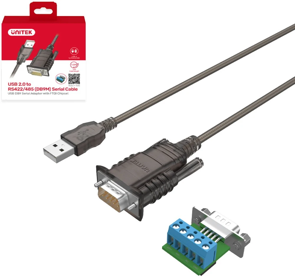 „Unitek“ keitiklis/adapteris USB 2.0 į RS422/RS485 (DB9M) su FTDI lustų rinkiniu, 1,5 m