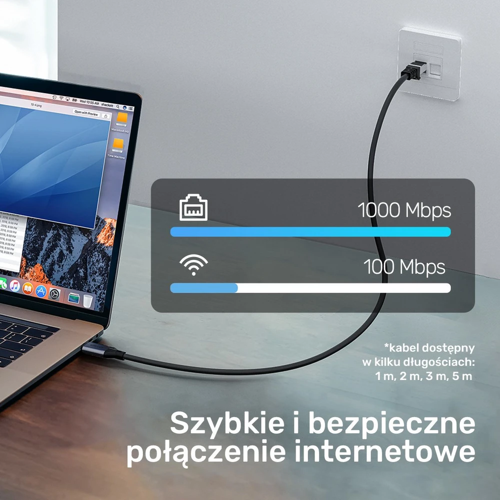 Unitek Įrenginio kabelis Ethernet USB C RJ-45 LAN, tinklo kabelis, 2 m