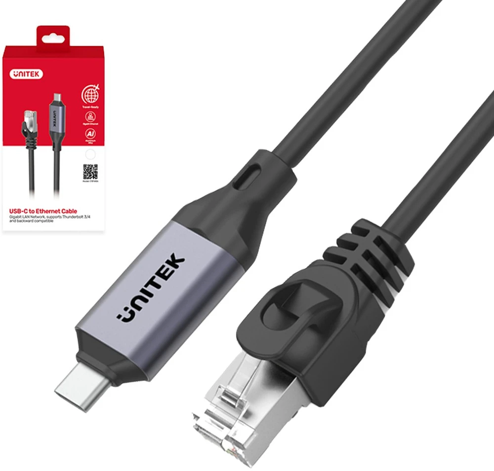 Unitek Įrenginio kabelis Ethernet USB C RJ-45 LAN, tinklo kabelis, 2 m