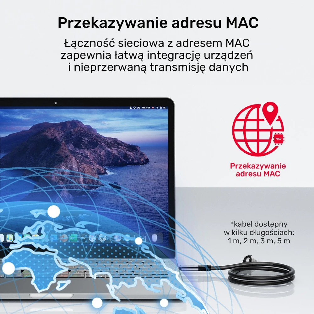 Unitek Įrenginio kabelis Ethernet USB C RJ-45 LAN, tinklo kabelis, 2 m