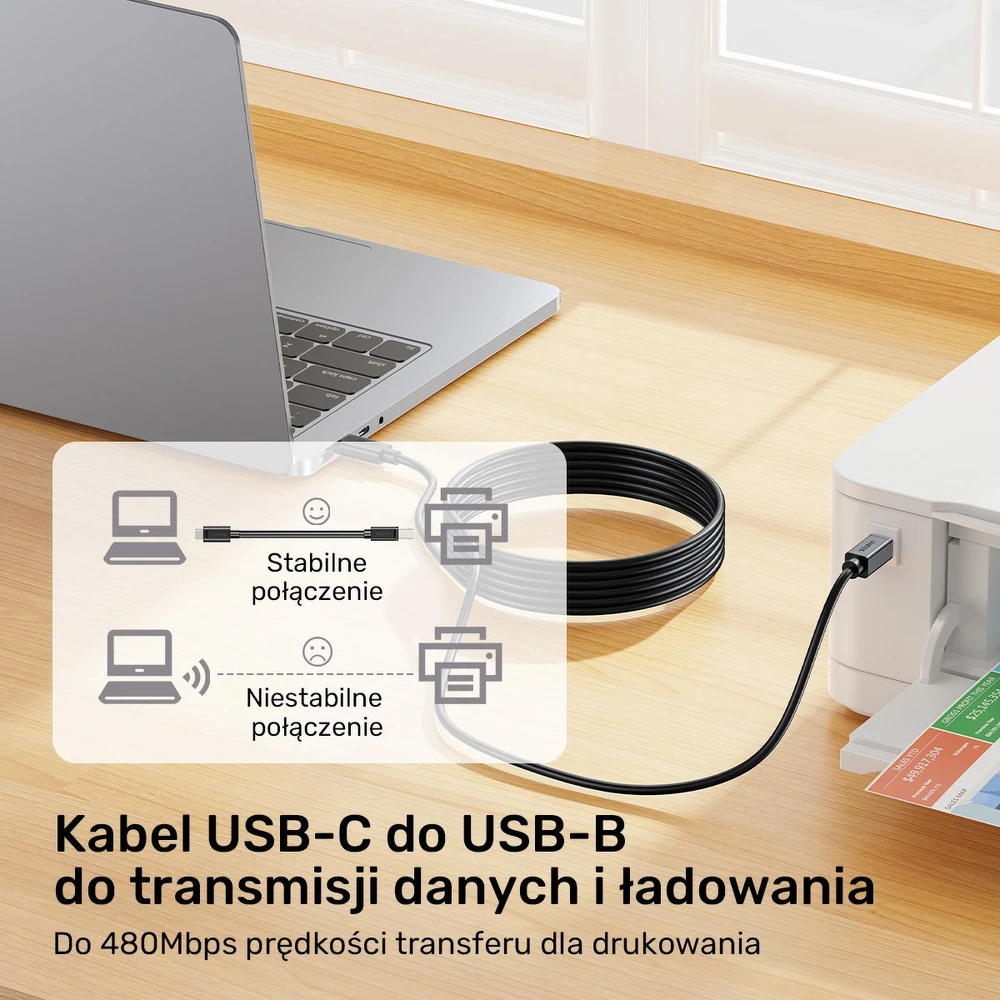 Unitek kabelis do drukarki USB C na USB B 2.0 juoda 1m