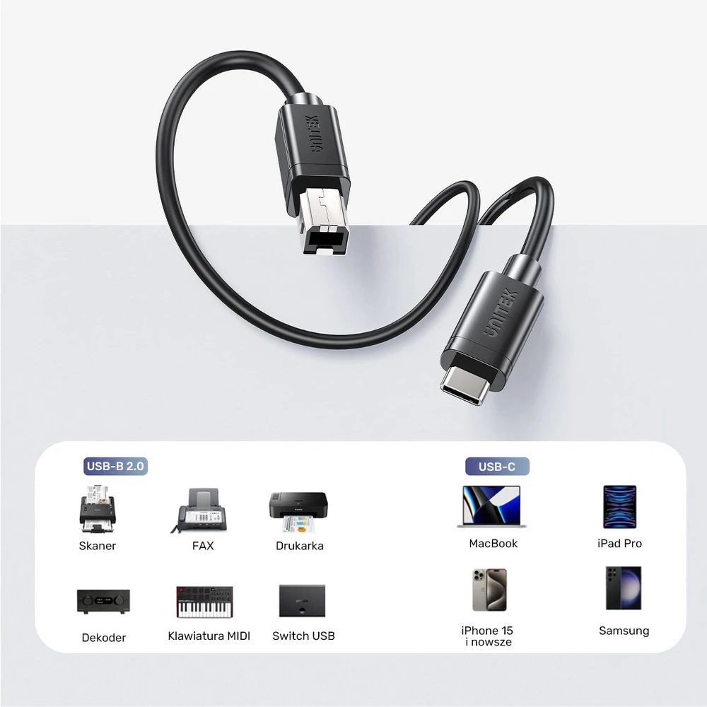 Unitek kabelis do drukarki USB C na USB B 2.0 juoda 1m